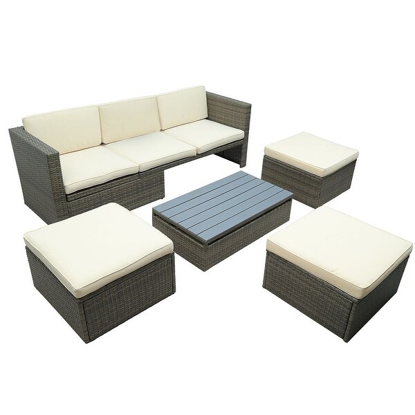 5 PCS Outdoor Patio Furniture Wicker Sofa Set for 6