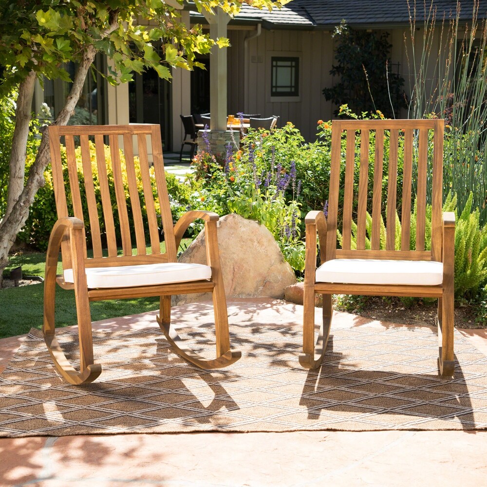 Cayo Outdoor Acacia Wood Rocking Chair with Water Resistant Cushions (Set of 2) by Christopher Knight Home