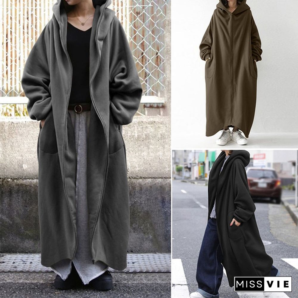 Zanzea Women Long Cardigan Coat Tops Outwear Hoodies Hoody Blouse Kaftan Shirt Dress Plus Size