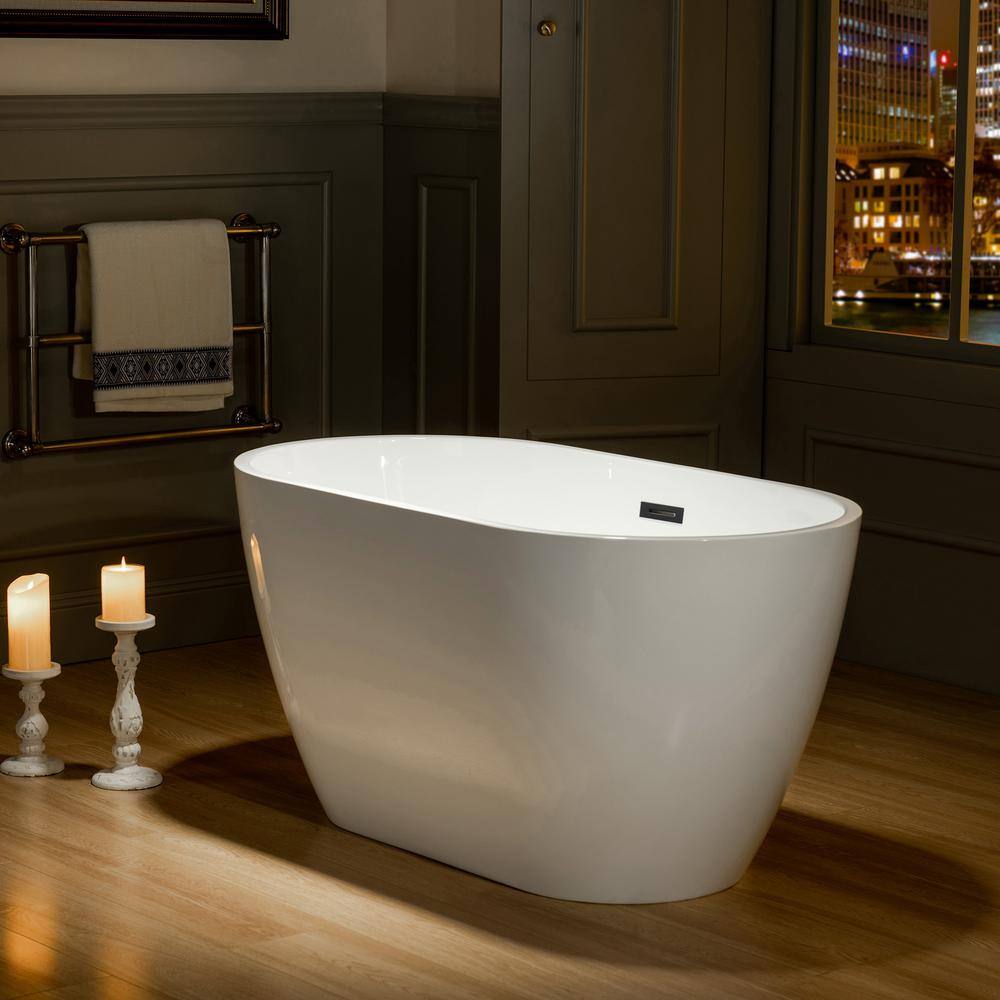 WOODBRIDGE Arras 48 in. Acrylic Flatbottom Bathtub in White with Matte Black Drain and Overflow HBT5845