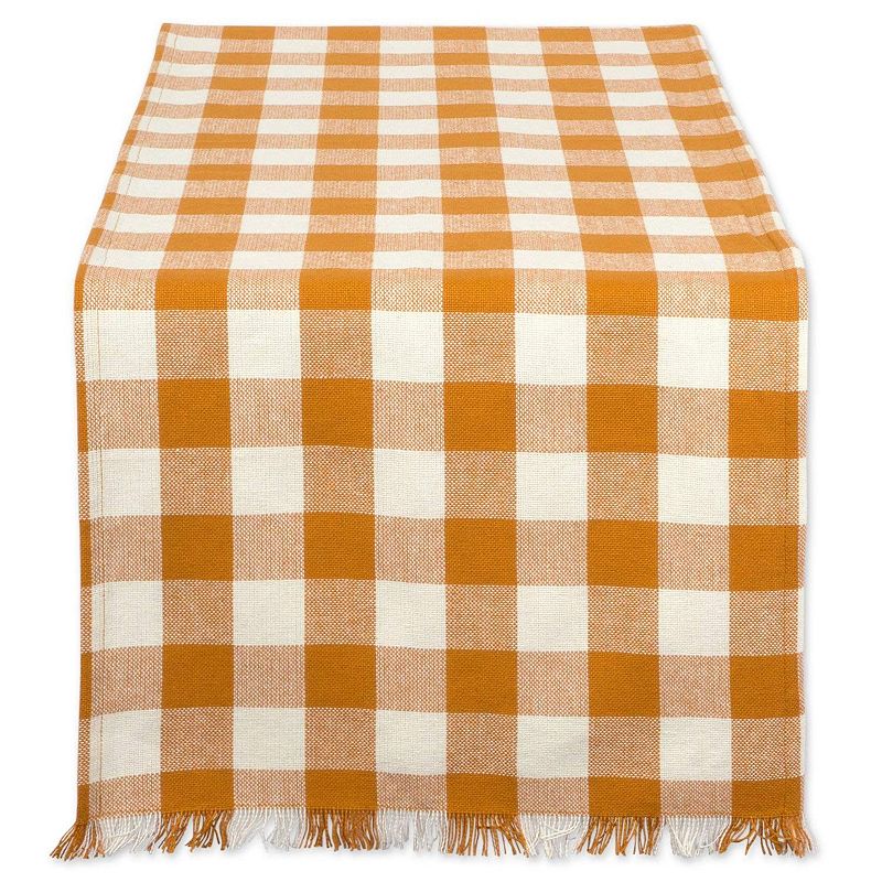 108 Pumpkin Yellow and White Checkered Rectangular Table Runners