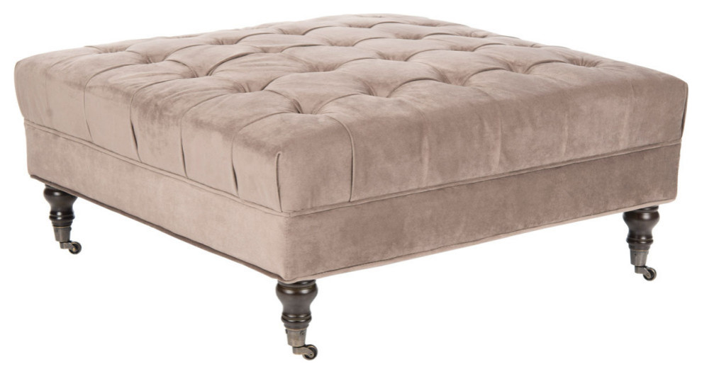 Alyssa Cocktail Tufted Ottoman Mushroom Taupe   Traditional   Footstools And Ottomans   by AED Luxury Home Decor  Houzz