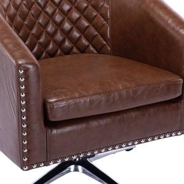 Swivel Barrel chair living room chair with nailheads and Metal base