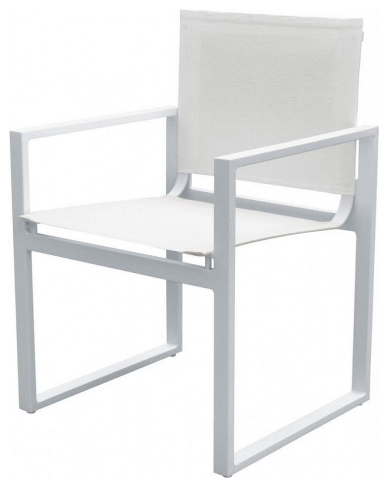 Metal Outdoor Dining Chair With Open Arms And Sled Base Set Of 2 White   Dining Chairs   by Dot  ampBo  Houzz