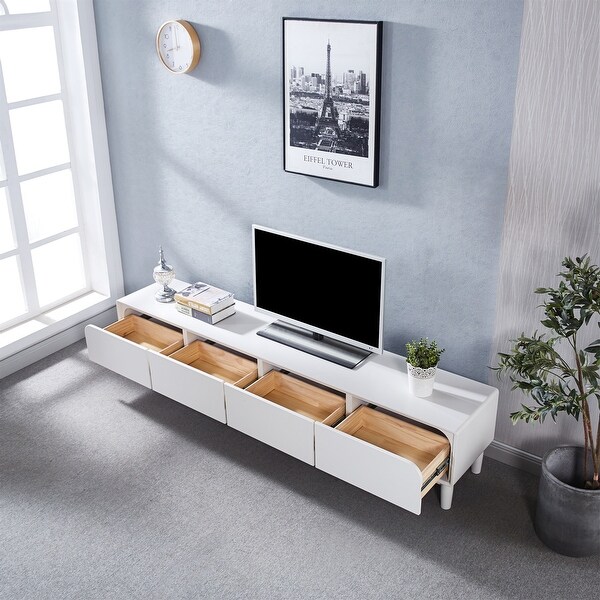 White TV Stand，Media Console Television Table with 4 Storage Drawer - 79