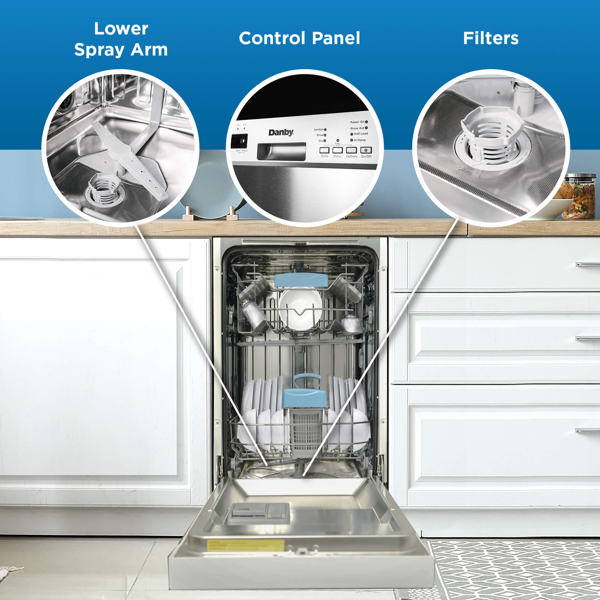 Danby DDW18D1EW Danby 18 Built-In Dishwasher With Front Controls (White)