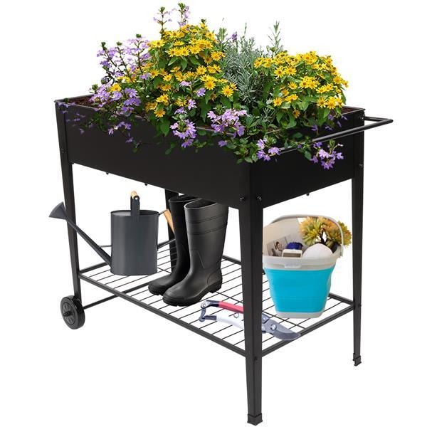 Mobile Metal Raised Garden Bed Cart with Legs; Elevated Tall Planter Box with Wheels for Outdoor Indoors House Patio Backyard Vegetables Tomato DIY Herb Grow (Black)