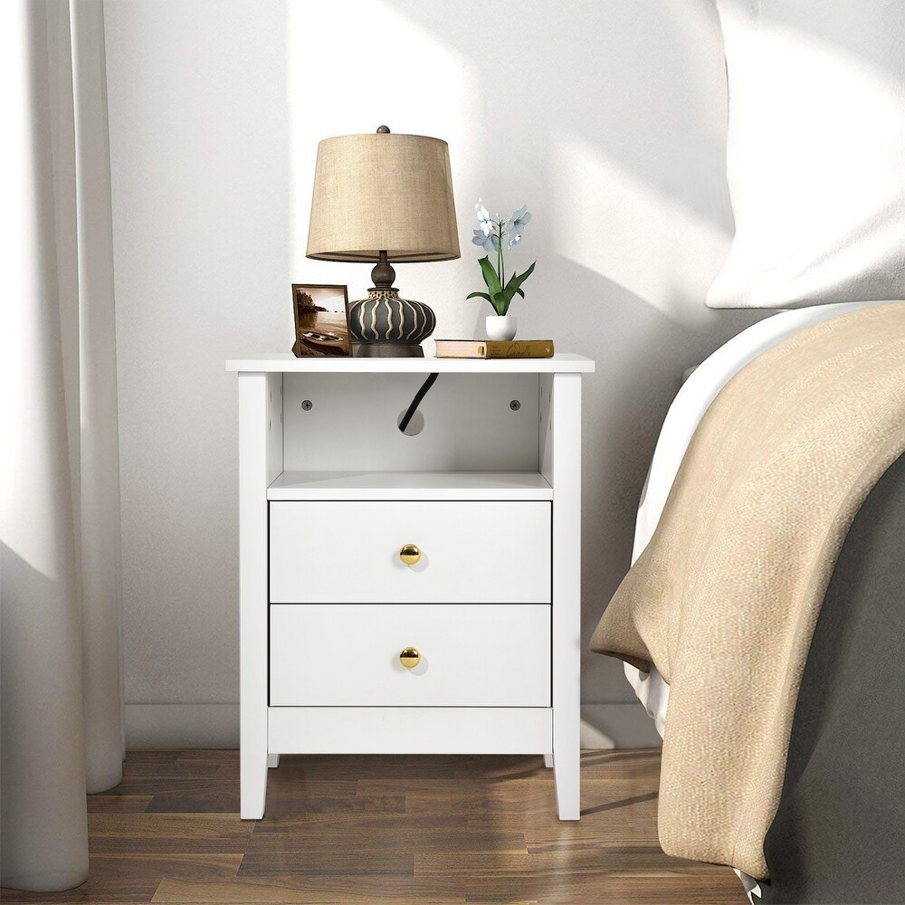 Nightstand Set of 2 with Charging Station End Side Table with 2 Drawers with USB Ports and Outlets Bedside Bed