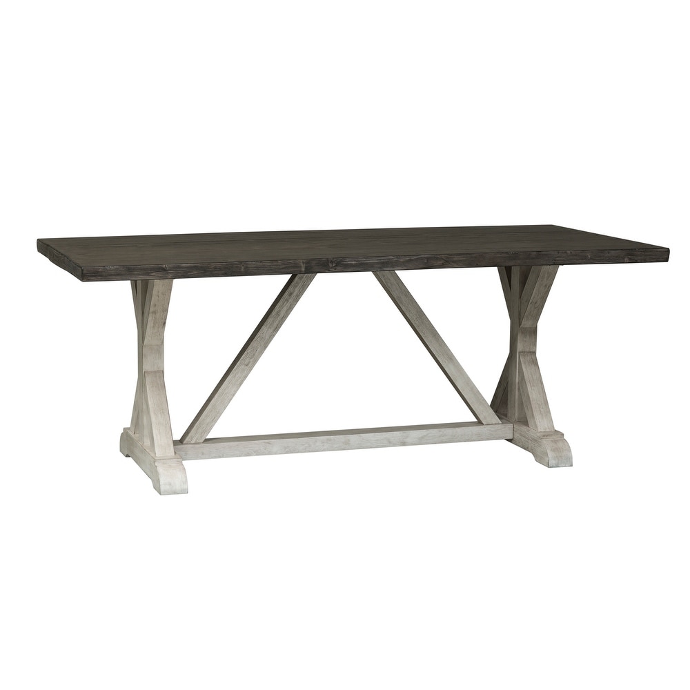 Willowrun Rustic White Weathered Gray 7 Piece Trestle Table Set