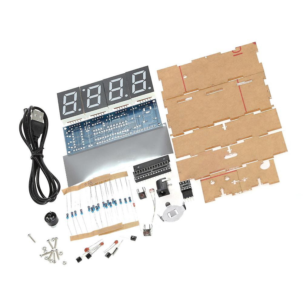 Compact 4-digit Diy Digital Led Clock Kit Light Control Temperature Date Time Display With Transparent Case