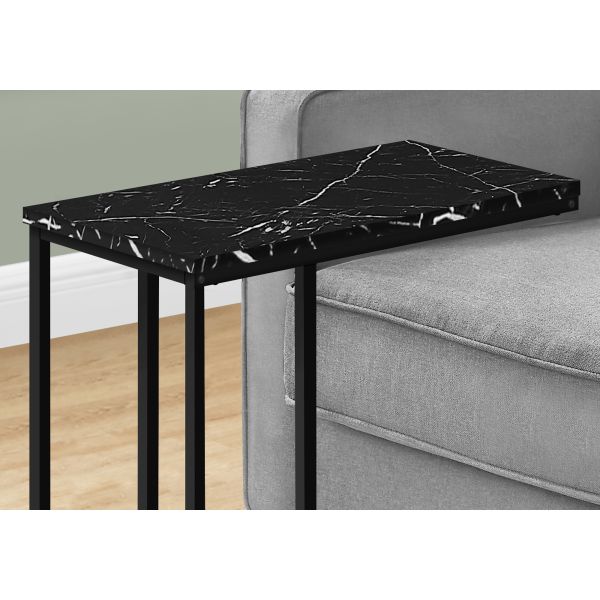 Accent Table， C-shaped， End， Side， Snack， Living Room， Bedroom， Black Marble Look Laminate， Black Metal， Contemporary， Modern