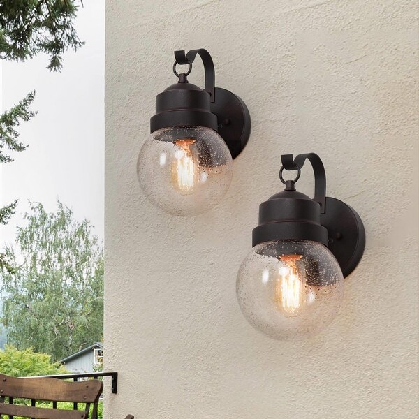 Zalan 2-Pack 11-in H Rustic Bronze Seeded Glass Medium Base (E-26) Outdoor Wall Light，11.2