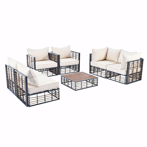 Modern Minimalist 7Piece Metal Patio Sectional Sofa Set