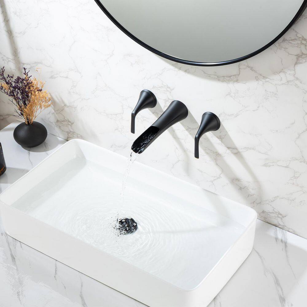 Flynama Double Handle 3-Hole Wall Mounted Bathroom Faucet in Matte Black PZZ-RX5105H