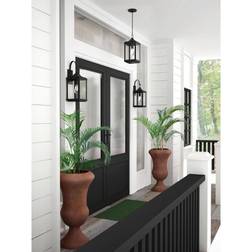 Progress Lighting Park Court 19 in. 1-Light Textured Black Traditional Outdoor Wall Lantern with Clear Seeded Glass P560154-031