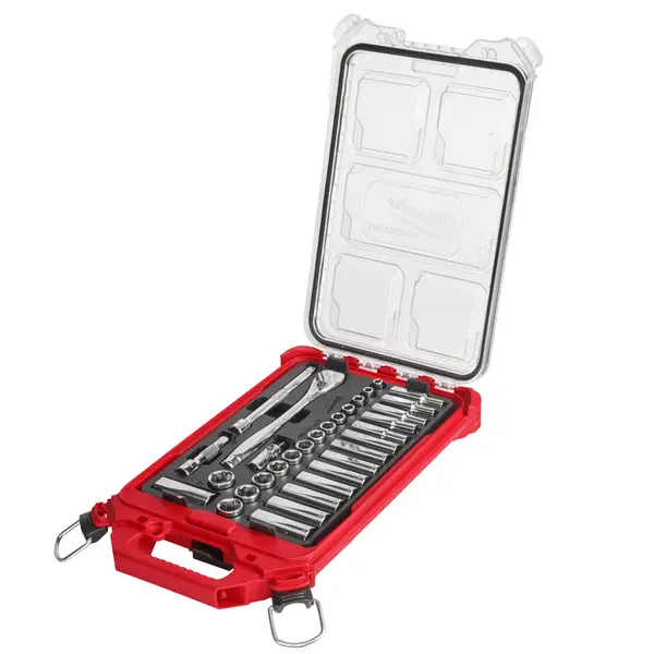 Milwaukee 32-Piece 3/8 Metric Ratchet and Socket Set with PACKOUT Low-Profile Compact Organizer