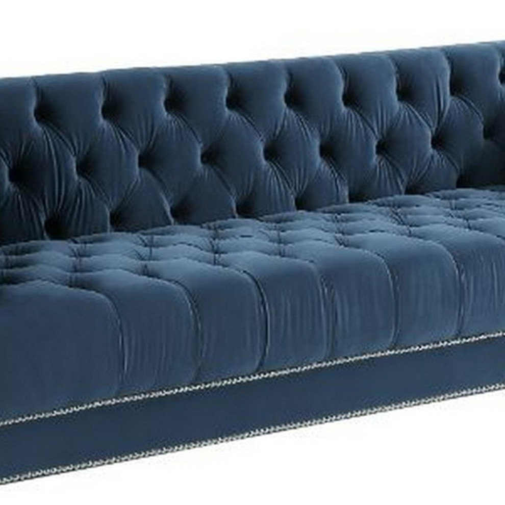 Benzara BM250588 Sofa With Chesterfield Style and Nailhead Trim  Blue   Contemporary   Sofas   by Uber Bazaar  Houzz