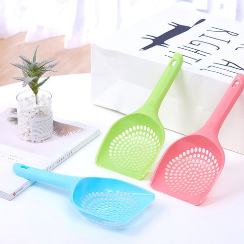 Yaoping Small Plastic Litter Scoop for Cats， Durable Deep Shovel and Long Handle for Sifting Kitty Litter(Hole diameter 0.5cm)