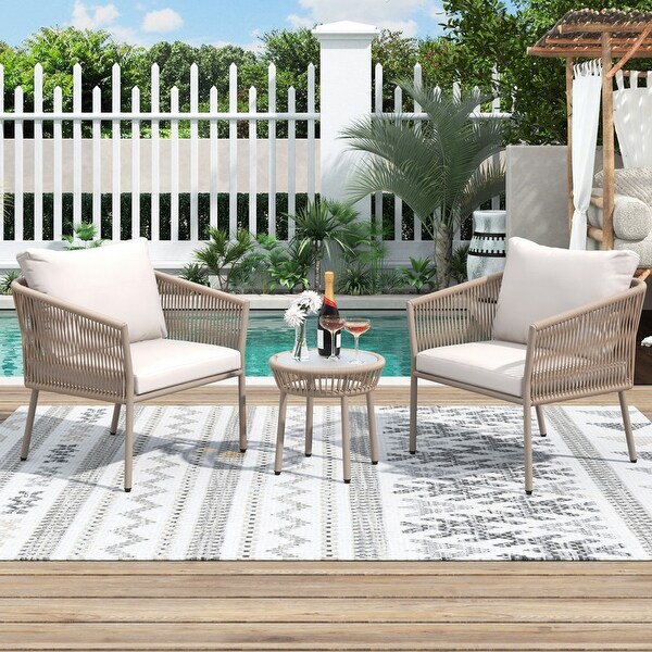 3 Pieces Patio Furniture Set Outdoor Patio Conversation Set Bistro Set Modern Porch Furniture Lawn Chairs with Coffee Table - Overstock - 37283737