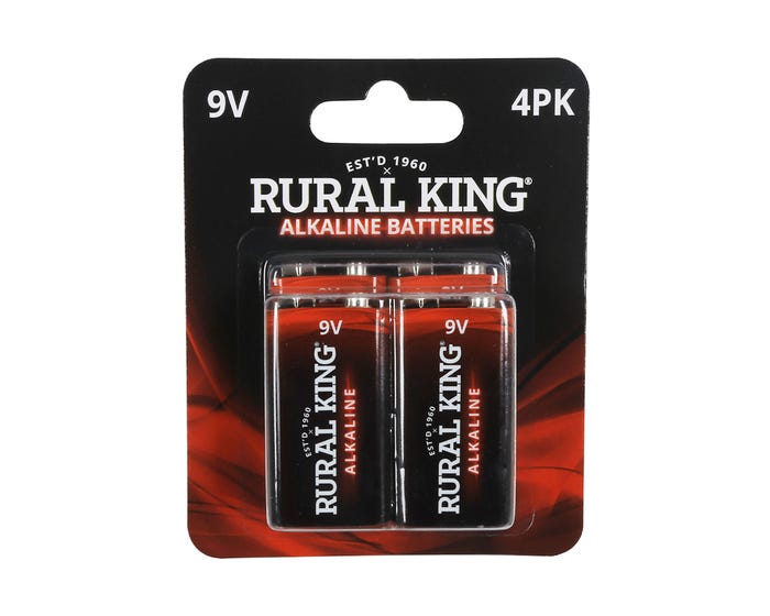 Rural King 9V Alkaline Batteries， 4 Pack - 9V4PKALK