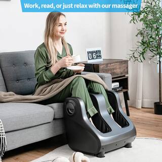 Costway Shiatsu 6-Speed Foot and Calf Massager with Compression Kneading Heating and Vibrating in Grey JS10017US-GR