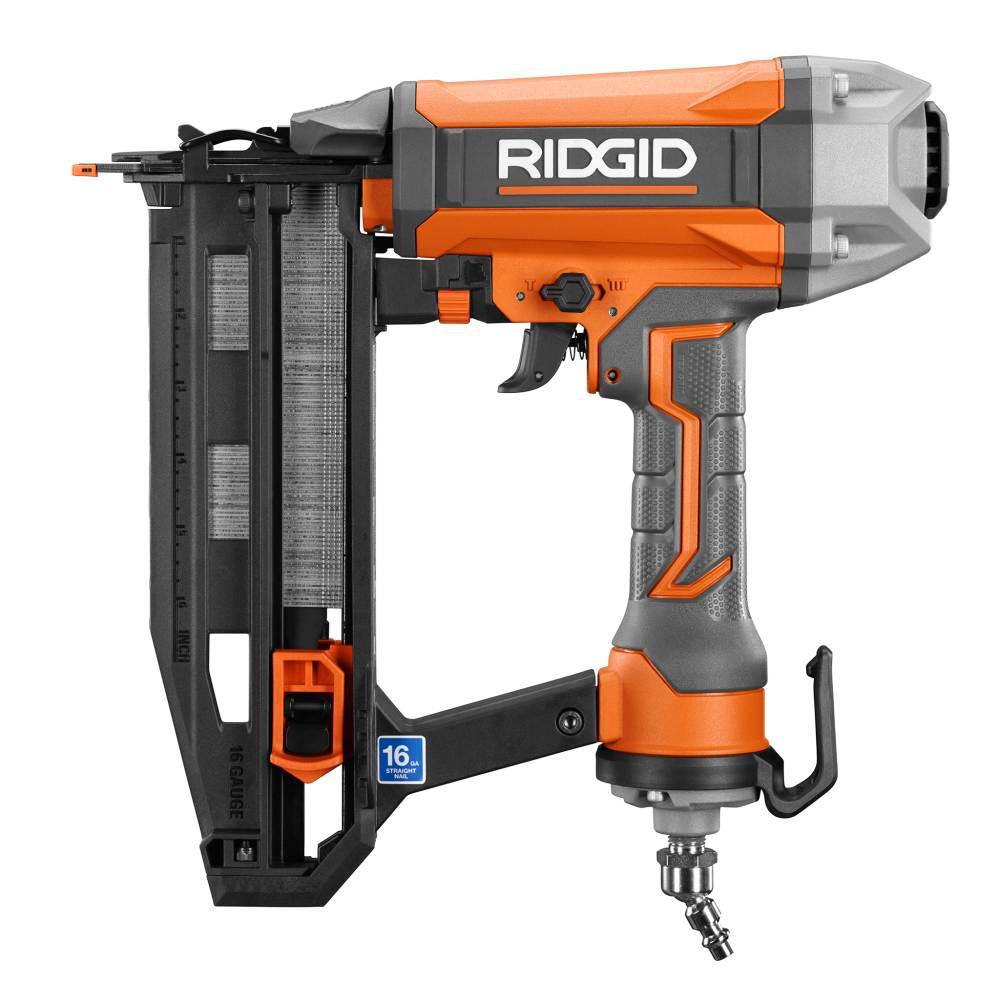 RIDGID Pneumatic 16-Gauge 2-12 in. Straight Finish Nailer with 14 in. 50 ft. Lay Flat Air Hose R250SFF-R5025LF