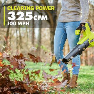 RYOBI ONE+ 18V 100 MPH 325 CFM Cordless Battery Variable Speed Jet Fan Leaf Blower with 4.0 Ah Battery and Charger P21130