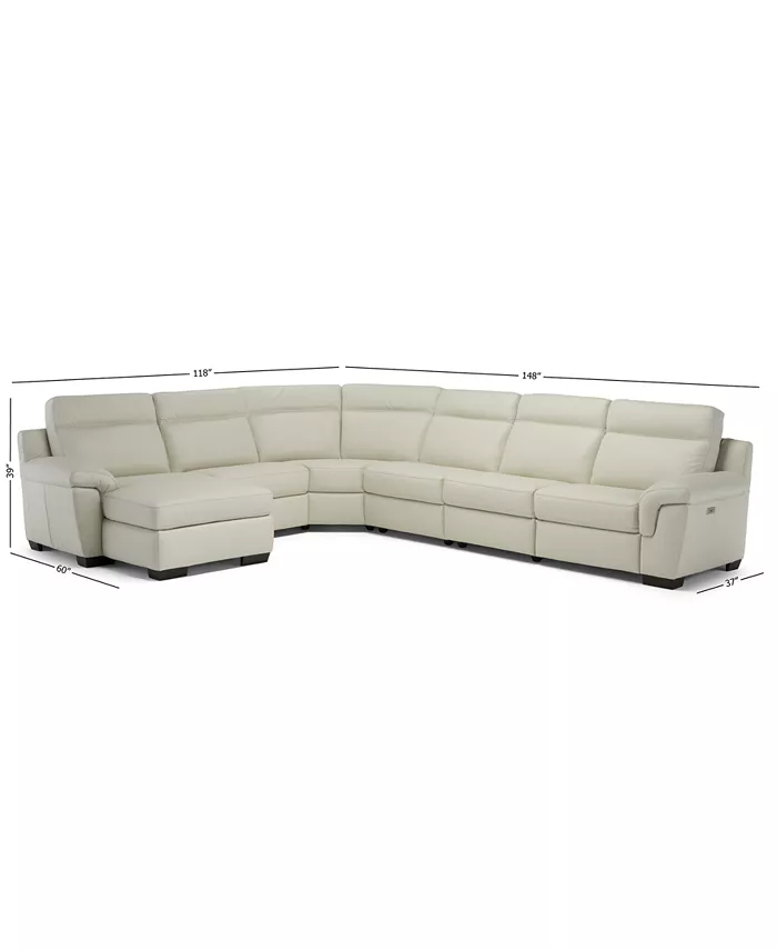 Furniture Julius II 6-Pc. Leather Chaise Sectional Sofa With 1 Power Recliner Power Headrest and USB Power Outlet