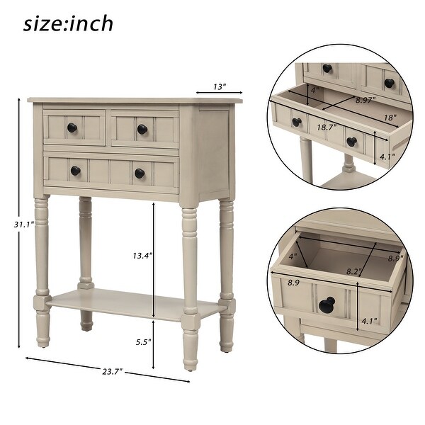 Narrow Console Table， Slim Sofa Table with Three Storage Drawers