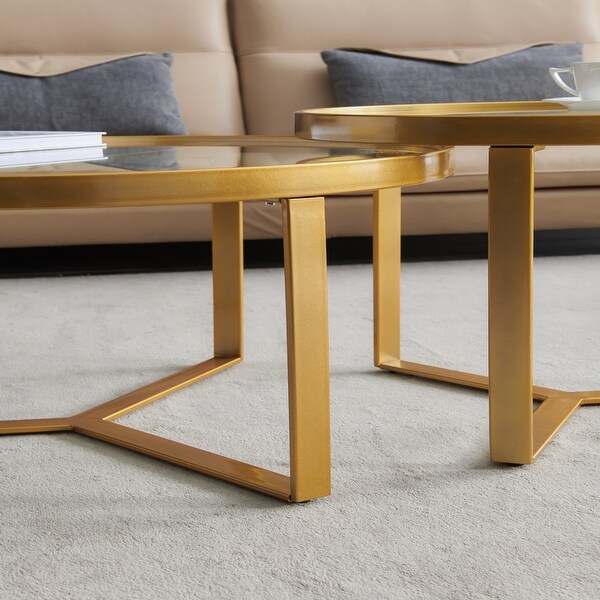 EPOWP Modern coffee table，Golden metal frame with round tempered glass tabletop