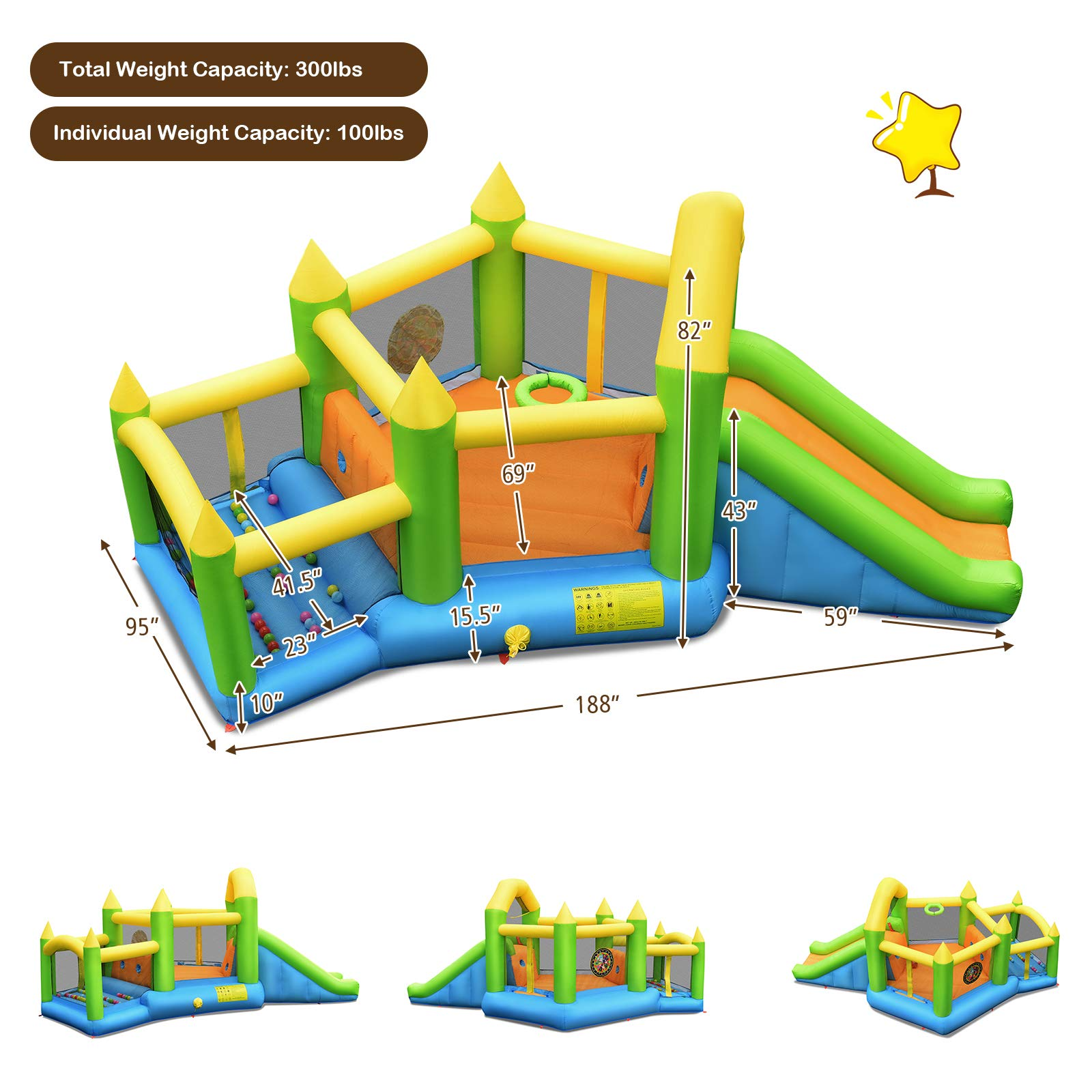 BOUNTECH Inflatable Bounce House, Kids Jump 'n Slide Bouncer w/ Long Slide