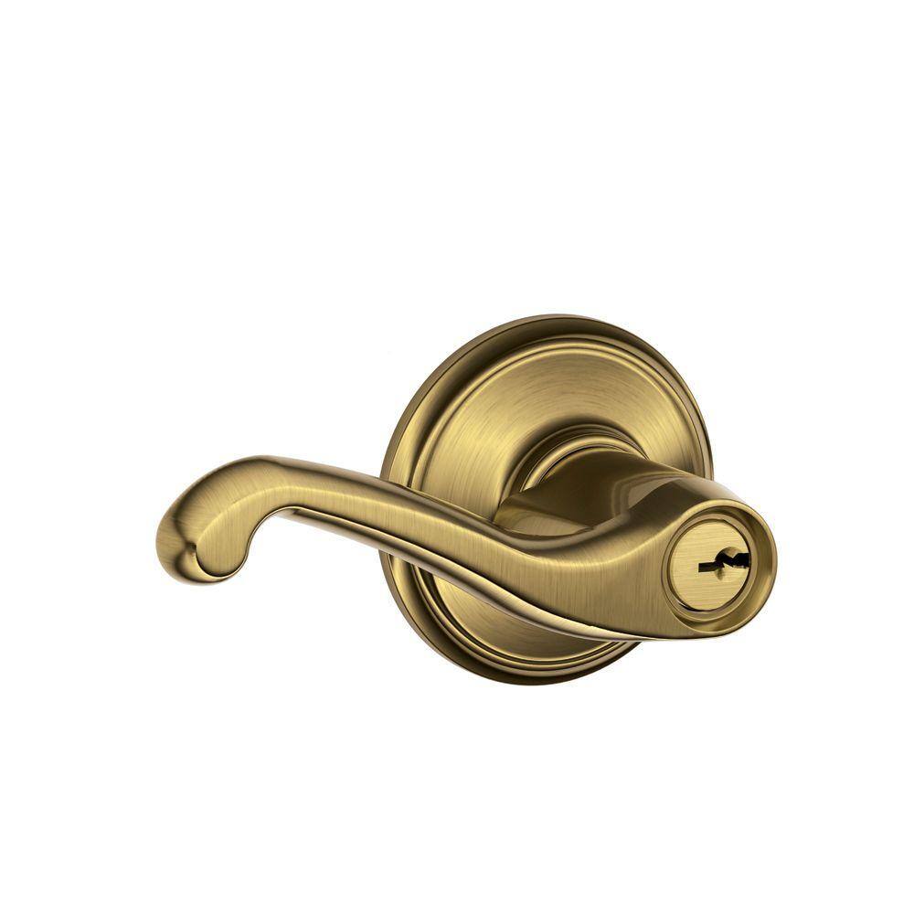 Schlage Flair Antique Brass Keyed Entry Door Handle F51A FLA 609