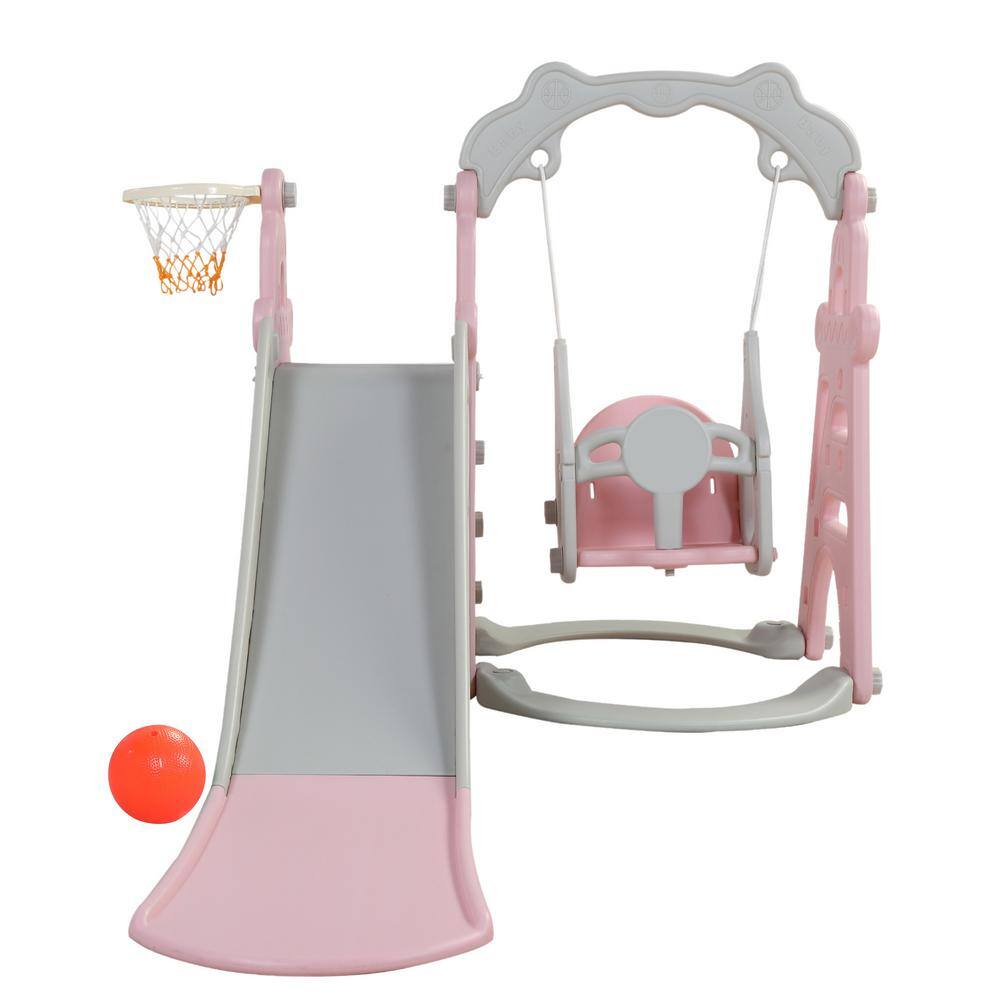 TIRAMISUBEST OutdoorIndoor HDPE 3-in-1 Playset with Slide Swing and Basketball Hoop DXY0102HPSXQG