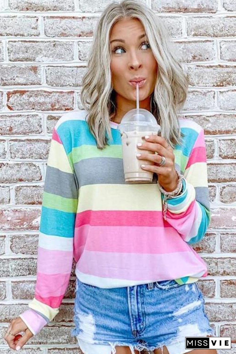 KarliDress Long Sleeve Rainbow Blouse P12638