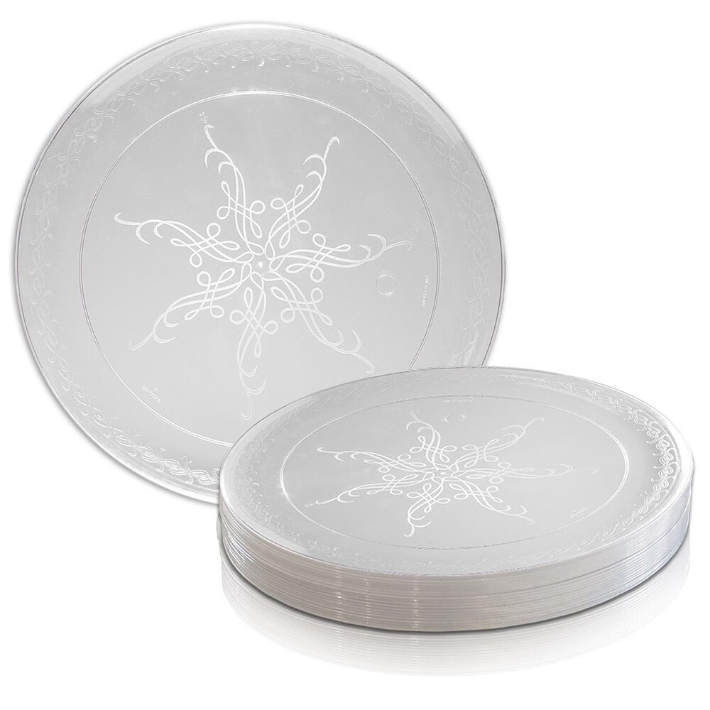 Clear Round Scroll Disposable Plastic Plate Packs   Party Supplies