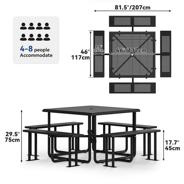 Outdoor 46'' Square Top Picnic Table with Umbrella Hole