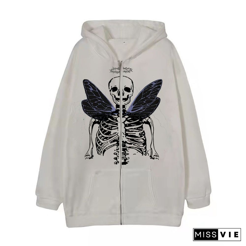 Darkness Butterfly Print Pocket Hooded Sweatshirt