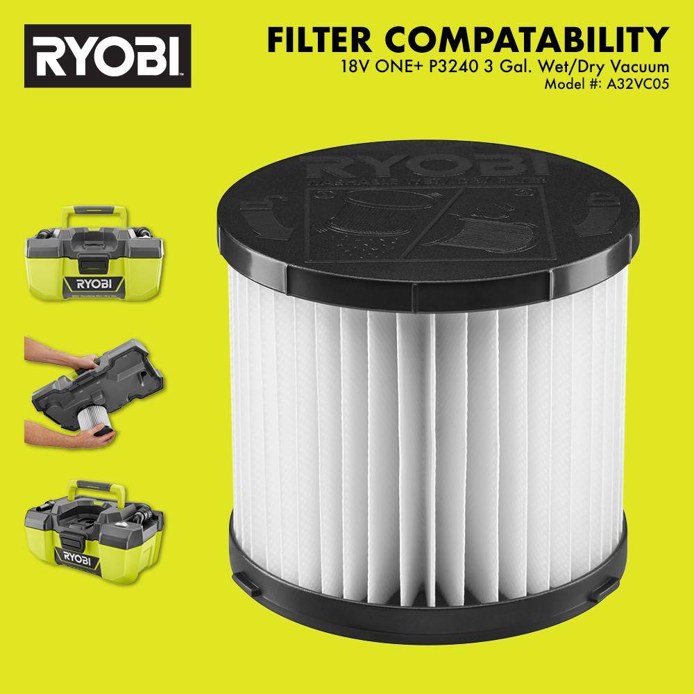 RYOBI ONE+ 18V 3 Gal. WetDry Vacuum Replacement Filter for Model P3240 A32VC05