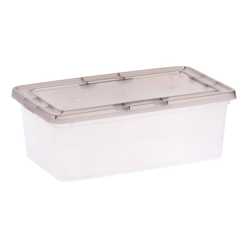 IRIS 6 qt. Snap Top Plastic Storage Box in Clear with Gray Lid 500217