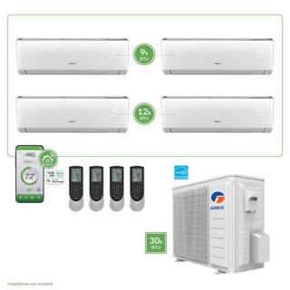 GREE Gen3 Smart Home Quad-Zone 28400 BTU 2.5 Ton Ductless Mini Split Air Conditioner  Heat Pump 25 ft. Install Kit 230-Volt MULTI30VIR402HP