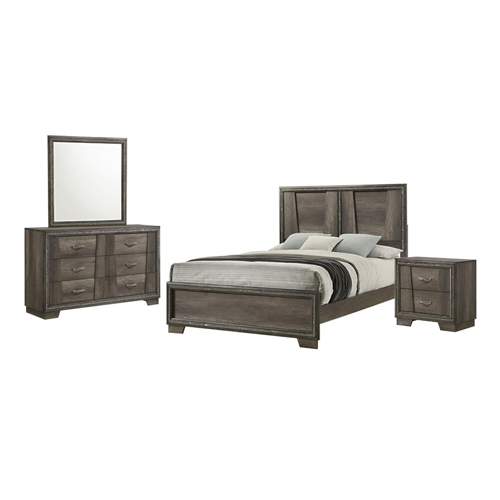 Wooden Panel Bedroom Set with Glittering Strip Design in Grey