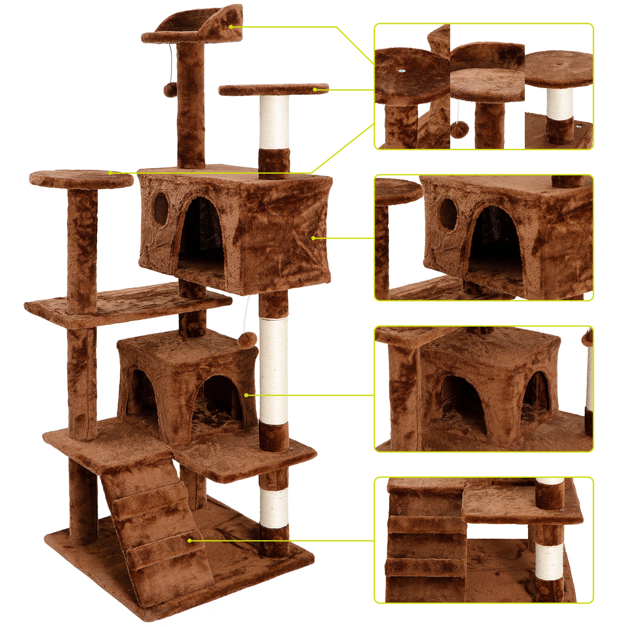 ZENY 53" Cat Tree Tower Stand House Furniture Scratching Posts Kitty Playhouse, Brown