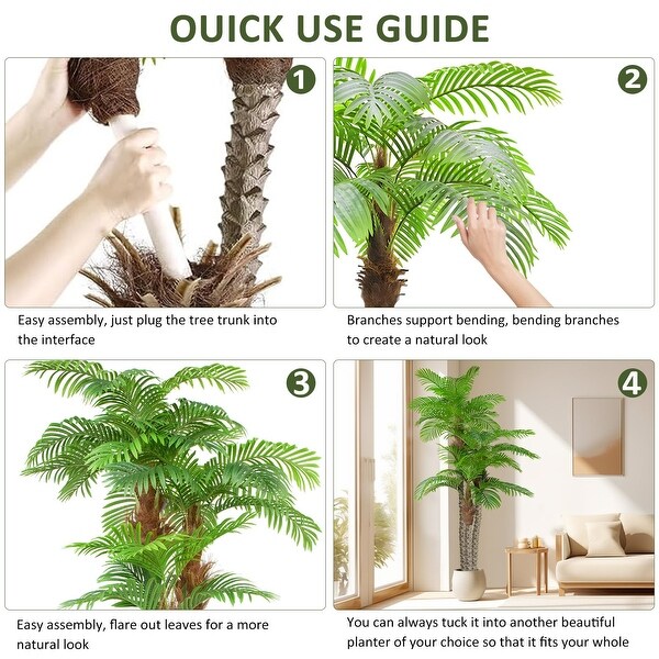 8.5ft Fake Palm Tree Triple Tropical Palm，Artificial Plant Tree Outdoor Indoor in Pot，Large Palm Plants，Green