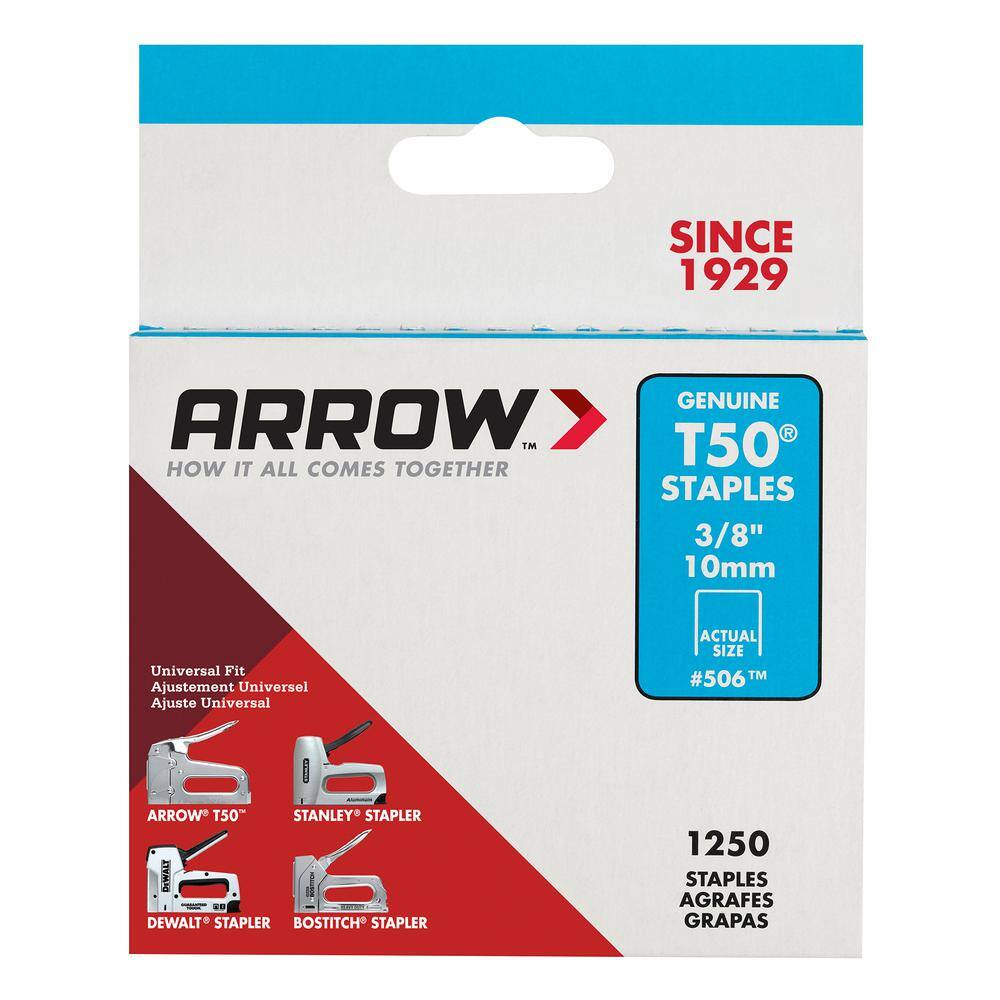 Arrow T50 Type 38 in. Leg x 38 in. Crown Galvanized Steel Staples (1250-Pack) 506