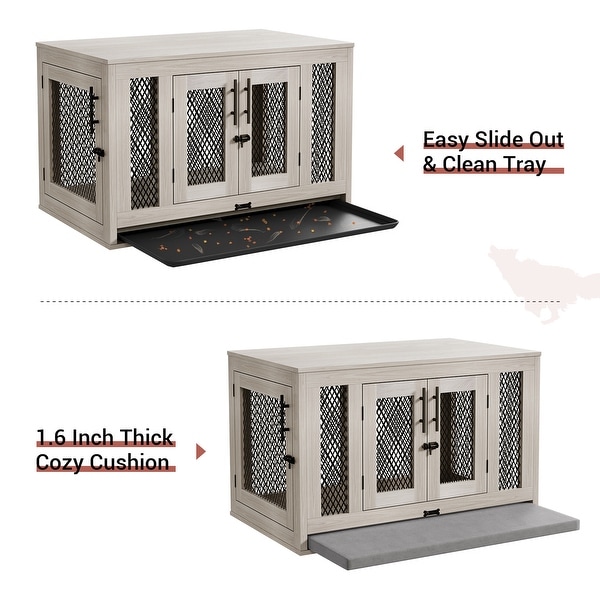 Dog Crate with Cushion and Tray Heavy Duty Dog Kennel Double Doors