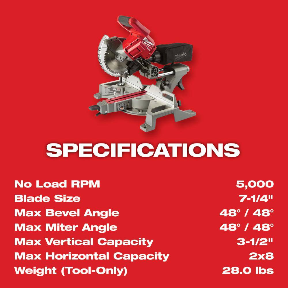 MW M18 FUEL 18V Lithium-Ion Brushless Cordless 7-14 in. Dual Bevel Sliding Compound Miter Saw Kit wOne 5.0Ah Battery 2733-21