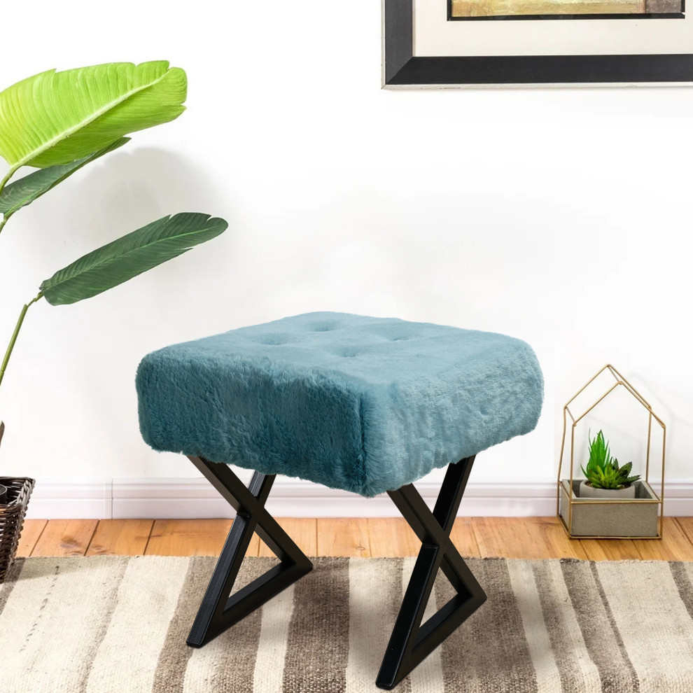 Heavy Faux Fur Vanity Stool   Contemporary   Vanity Stools And Benches   by BNF Home  Houzz