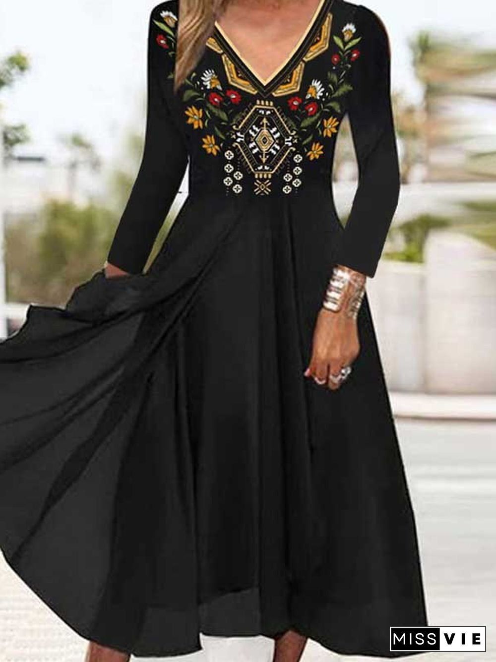 Ethnic V neck Casual Dresses