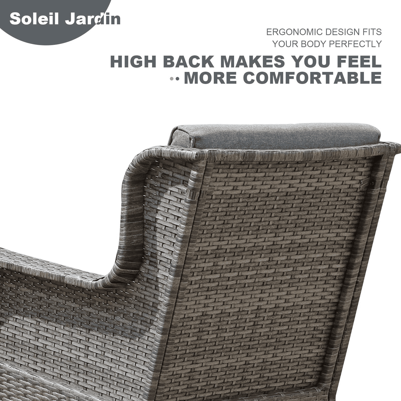 Soleil Jardin Set of 2 Patio Resin Wicker Rocking Chair w/ Cushions, Outdoor Furniture Gray Cushions