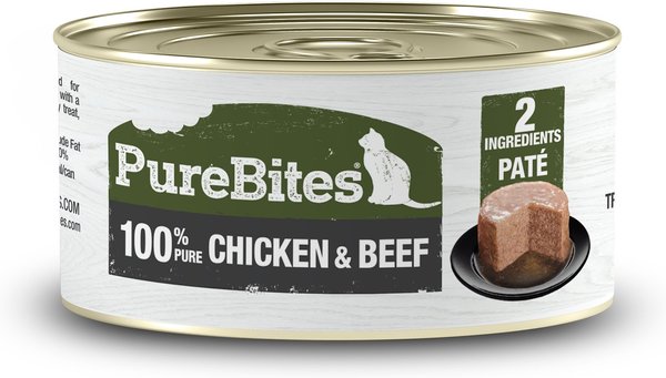 PureBites 100% Pure Chicken and Beef Paté Cat Food Toppings， 2.5-oz can， 12 count